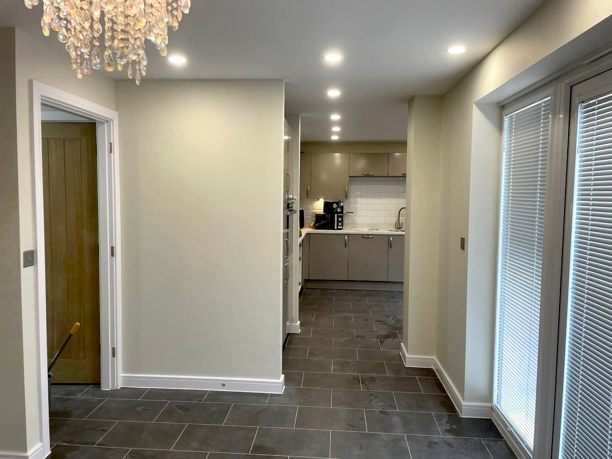 open plan grey painted ceiling tiled floor newport orchid decor