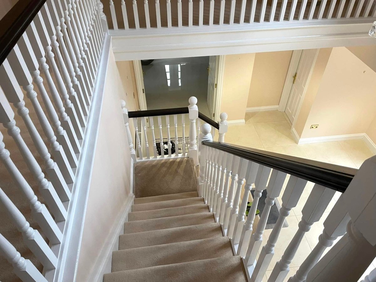 Staircase newly painted and decorated by Orchid Decor, expert painters and decorators in Newport.